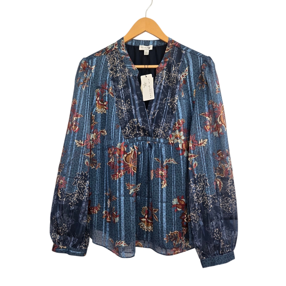 NWT Current Air Los Angeles Womens Long Sleeve Split Neck Blouse Size L